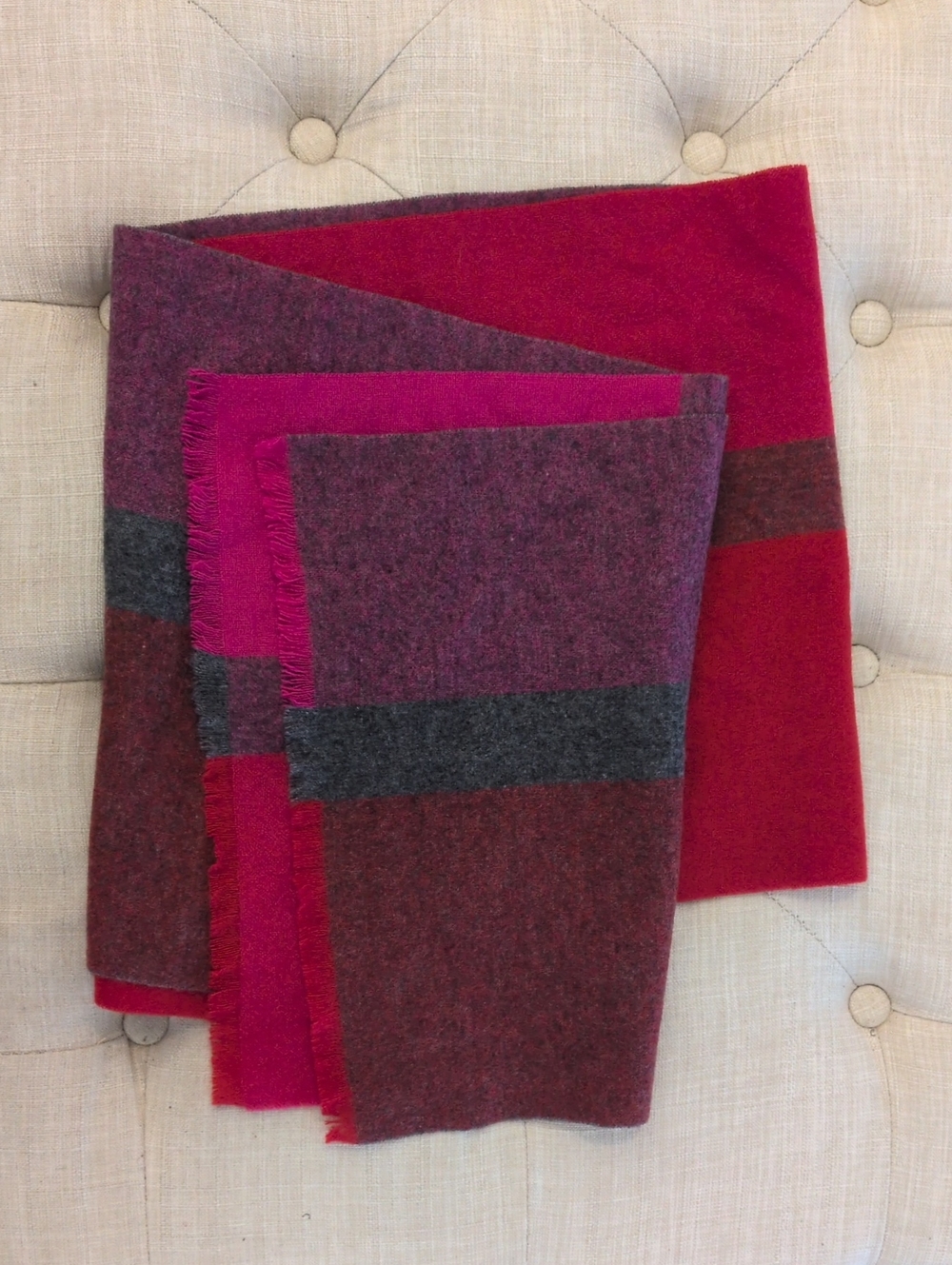 gobi Mongolian Cashmere Color Block Scarf In Red Maroon Pink